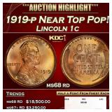 1919-p Lincoln Cent Near Top Pop! 1c ms68 rd SEGS