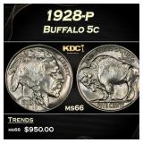 1928-p Buffalo Nickel 5c Grades ms66
