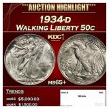 1934-d Walking Liberty Half Dollar 50c ms65+ SEGS