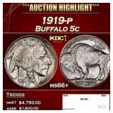1919-p Buffalo Nickel 5c ms66+ SEGS