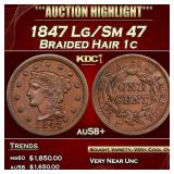 1847 Lg/Sm 47 Braided Hair Large Cent 1c au58+ SEG