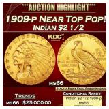 1909-p Gold Indian Quarter Eagle Near Top Pop! $2