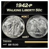 1942-p Walking Liberty Half Dollar 50c ms67 SEGS