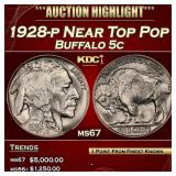 1928-p Buffalo Nickel Near Top Pop 5c ms67 SEGS