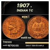1907 Indian Cent . 1c Grades ms65 rd