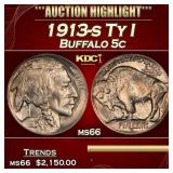 1913-s Ty I Buffalo Nickel 5c ms66 SEGS