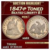 1847-p Seated Liberty Dollar Toned $1 ms63 USCG