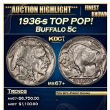1936-s Buffalo Nickel TOP POP! 5c ms67+ SEGS