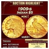 1909-s Gold Indian Half Eagle $5 ms63+ USCG