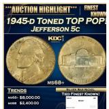 1945-d Jefferson Nickel Toned TOP POP! 5c ms68+ SE