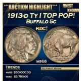 1913-d Ty I Buffalo Nickel TOP POP! 5c ms68 SEGS