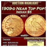 1909-d Gold Indian Half Eagle Near Top Pop! $5 ms6