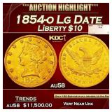 1854-o Lg Date Gold Liberty Eagle $10 au58 SEGS