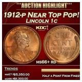 1912-p Lincoln Cent Near Top Pop! 1c ms66+ rd SEGS