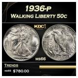1936-p Walking Liberty Half Dollar 50c Grades ms66