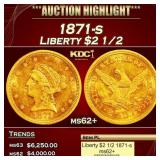 1871-s Gold Liberty Quarter Eagle $2 1/2 ms62+ USC