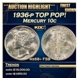 1936-p Mercury Dime TOP POP! 10c ms68+ FSB SEGS