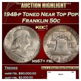 1948-p Franklin Half Dollar Toned Near Top Pop! 50