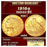 1916-s Gold Indian Half Eagle $5 ms64 USCG