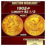 1902-p Gold Liberty Quarter Eagle $2 1/2 ms64 USCG