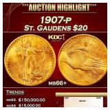 1907-p Gold St. Gaudens Double Eagle $20 ms66+ SEG