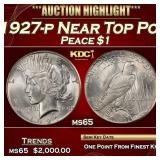 1927-p Peace Dollar Near Top Pop $1 ms65 SEGS
