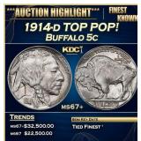 1914-d Buffalo Nickel TOP POP! 5c ms67+ SEGS