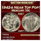 1942-s Mercury Dime Near Top Pop! 10c ms67+ fsb SE