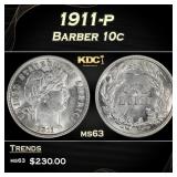 1911-p Barber Dime 10c Grades ms63