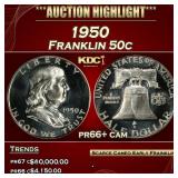 1950 Proof Franklin Half Dollar 50c pr66+ cam SEGS