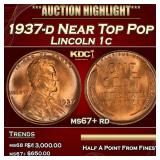 1937-d Lincoln Cent Near Top Pop 1c ms67+ rd SEGS