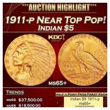 1911-p Gold Indian Half Eagle Near Top Pop! $5 ms6