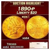 1890-p Gold Liberty Double Eagle $20 ms64 SEGS
