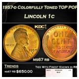 1957-d Lincoln Cent Colorfully Toned TOP POP! 1c m