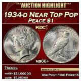 1934-d Peace Dollar Near Top Pop $1 ms66+ SEGS