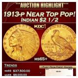 1913-p Gold Indian Quarter Eagle Near Top Pop! $2