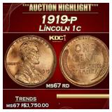 1919-p Lincoln Cent 1c ms67 rd SEGS