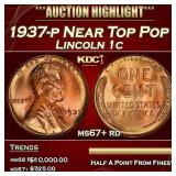 1937-p Lincoln Cent Near Top Pop 1c ms67+ rd SEGS