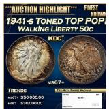 1941-s Walking Liberty Half Dollar Toned TOP POP!