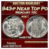1943-p Mercury Dime Near Top Pop! 10c ms68 FSB SEG