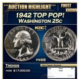1942 Proof Washington Quarter TOP POP! 25c pr68 SE