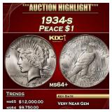 1934-s Peace Dollar $1 ms64+ USCG