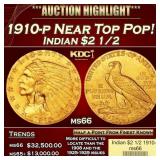 1910-p Gold Indian Quarter Eagle Near Top Pop! $2