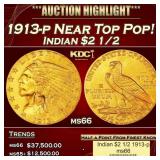 1913-p Gold Indian Quarter Eagle Near Top Pop! $2
