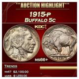 1915-p Buffalo Nickel 5c ms66+ SEGS