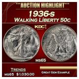 1936-s Walking Liberty Half Dollar 50c Grades ms65