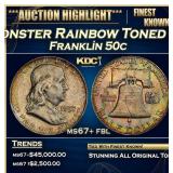1957-d Franklin Half Dollar Monster Rainbow Toned