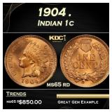 1904 Indian Cent . 1c Grades ms65 rd
