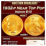 1932-p Gold Indian Eagle Near Top Pop $10 ms66+ SE