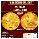 1910-d Gold Indian Eagle $10 ms65+ SEGS